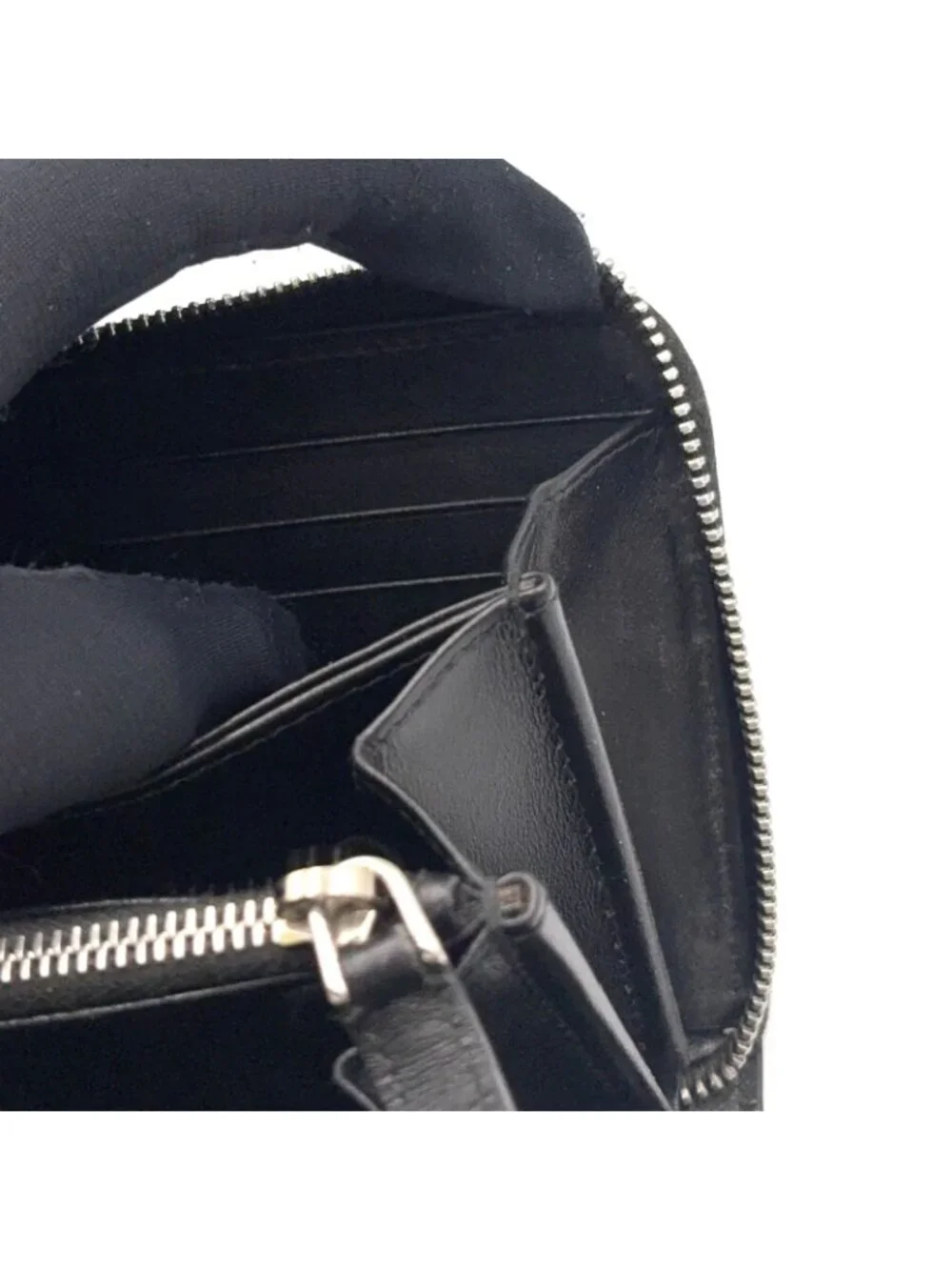 Prada Saffiano Embossed Logo Zip Around Leather Black Wallet Silver